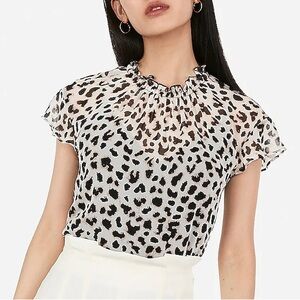 Express 🤎 Leopard Ruffle Mock Neck Sheer Top 🐆 size Medium